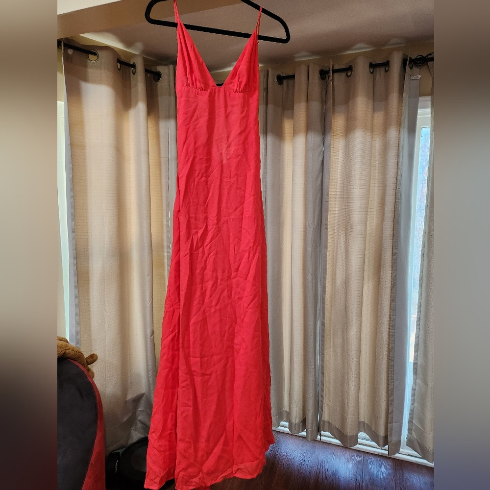 Reformation Modena Backless Maxi Vibrant Red Orange Dress Wedding V Neck Strappy - Picture 3 of 7